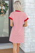 Stripe Print Quarter Zip Polo Collar Pocket T Shirt Dress