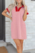 Stripe Print Quarter Zip Polo Collar Pocket T Shirt Dress