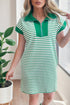Stripe Print Quarter Zip Polo Collar Pocket T Shirt Dress
