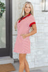 Stripe Print Quarter Zip Polo Collar Pocket T Shirt Dress