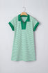 Stripe Print Quarter Zip Polo Collar Pocket T Shirt Dress