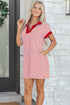 Stripe Print Quarter Zip Polo Collar Pocket T Shirt Dress
