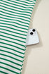 Stripe Print Quarter Zip Polo Collar Pocket T Shirt Dress