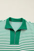 Stripe Print Quarter Zip Polo Collar Pocket T Shirt Dress