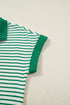 Stripe Print Quarter Zip Polo Collar Pocket T Shirt Dress