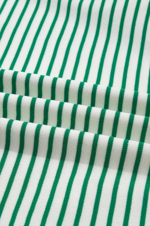 Stripe Print Quarter Zip Polo Collar Pocket T Shirt Dress