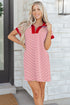 Stripe Print Quarter Zip Polo Collar Pocket T Shirt Dress