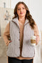 Stripe Print Quilted Wavy Hem Snap Button Outerwear