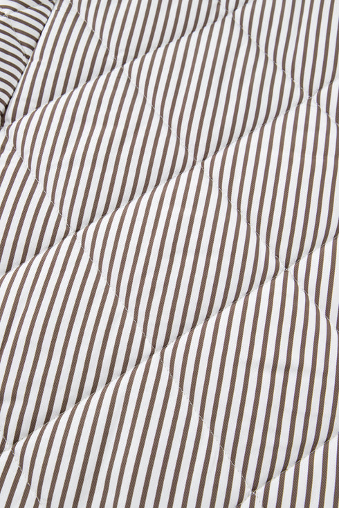 Stripe Print Quilted Wavy Hem Snap Button Outerwear