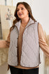 Stripe Print Quilted Wavy Hem Snap Button Outerwear