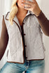Stripe Print Quilted Wavy Hem Snap Button Outerwear