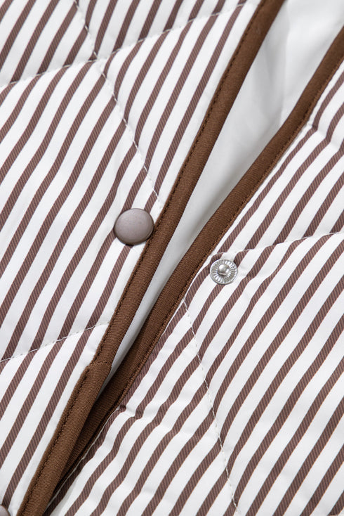 Stripe Print Quilted Wavy Hem Snap Button Outerwear