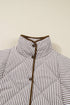 Stripe Print Quilted Wavy Hem Snap Button Outerwear