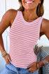 Stripe Print Ribbed Knit Slim Fit Tank Top