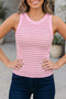 Stripe Print Ribbed Knit Slim Fit Tank Top
