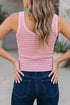 Stripe Print Ribbed Knit Slim Fit Tank Top