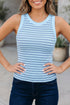 Stripe Print Ribbed Knit Slim Fit Tank Top