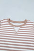 Stripe Print Ribbed Trim Round Neck Puff Sleeve Top