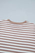 Stripe Print Ribbed Trim Round Neck Puff Sleeve Top