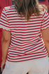 Stripe Print Scalloped Trim Round Neck Short Sleeve Tee