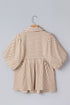 Stripe Print Shirred Bodice V Neck Puff Sleeve Blouse