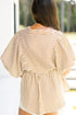 Stripe Print Shirred Bodice V Neck Puff Sleeve Blouse