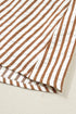 Stripe Print Shirred Bodice V Neck Puff Sleeve Blouse