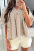 Stripe Print Shirred Bodice V Neck Puff Sleeve Blouse