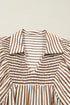 Stripe Print Shirred Bodice V Neck Puff Sleeve Blouse
