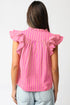 Stripe Print Split Neck Ruffle Sleeve Blouse