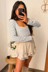 Stripe Print Square Neck Long Sleeve Cotton Blend Top