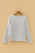 Stripe Print Square Neck Long Sleeve Cotton Blend Top