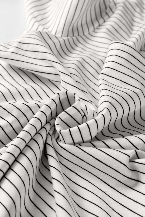 Stripe Print Square Neck Long Sleeve Cotton Blend Top