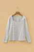 Stripe Print Square Neck Long Sleeve Cotton Blend Top