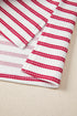 Stripe Print Textured Knit Button Detail Short Sleeve Tee