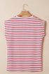 Stripe Print Textured Knit Button Detail Short Sleeve Tee