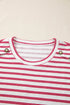 Stripe Print Textured Knit Button Detail Short Sleeve Tee
