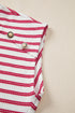 Stripe Print Textured Knit Button Detail Short Sleeve Tee