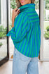 Stripe Print Tie Detail Puff Sleeve Button Down Shirt