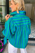 Stripe Print Tie Detail Puff Sleeve Button Down Shirt