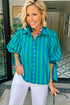 Stripe Print Tie Detail Puff Sleeve Button Down Shirt