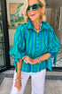 Stripe Print Tie Detail Puff Sleeve Button Down Shirt