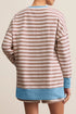 Stripe Print Trimmed Edge Drop Shoulder Loungewear Set