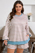 Stripe Print Trimmed Edge Drop Shoulder Loungewear Set