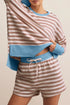 Stripe Print Trimmed Edge Drop Shoulder Loungewear Set