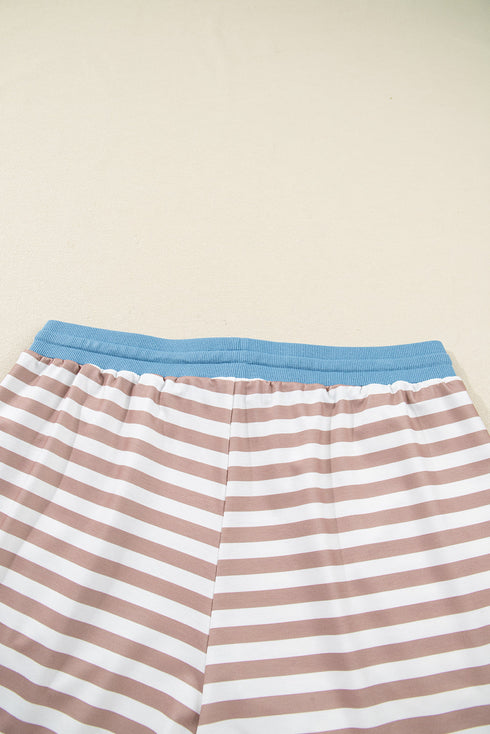 Stripe Print Trimmed Edge Drop Shoulder Loungewear Set