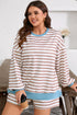 Stripe Print Trimmed Edge Drop Shoulder Loungewear Set