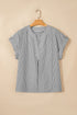 Stripe Print V Neck Roll Tab Dolman Sleeve Blouse