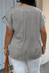 Stripe Print V Neck Roll Tab Dolman Sleeve Blouse