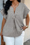 Stripe Print V Neck Roll Tab Dolman Sleeve Blouse